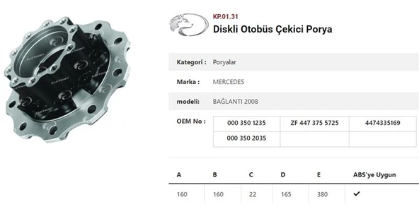Mercedes Truck Dingil Poryası Diskli Arka Çekici Mercedes Benz Otobüs Connecto-Citero Çekici Euro4 - Kurtsan Kp.01.31 ürün görseli