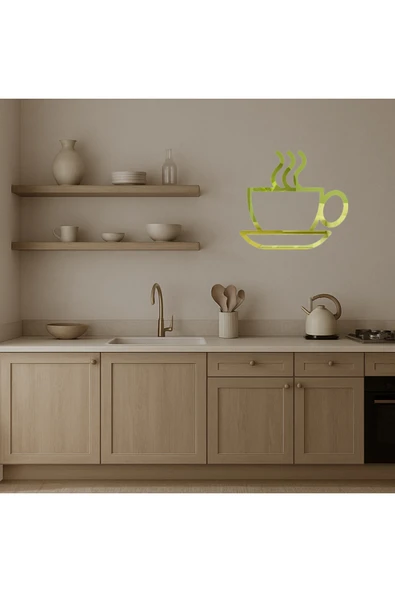 Akman Çay veya Kahve Fincanı Dekoratif Duvar Altın Aynalı Tablosu 47,1 cm x 42,7 cm - ACL6204456-3690 - 3