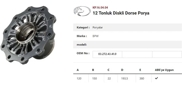 Unıversal Truck Dingil Poryası  Bpw Römork Shbf 9010-15 Eco Plus 3 Serisi - Kurtsan Kp.16.04.04 ürün görseli