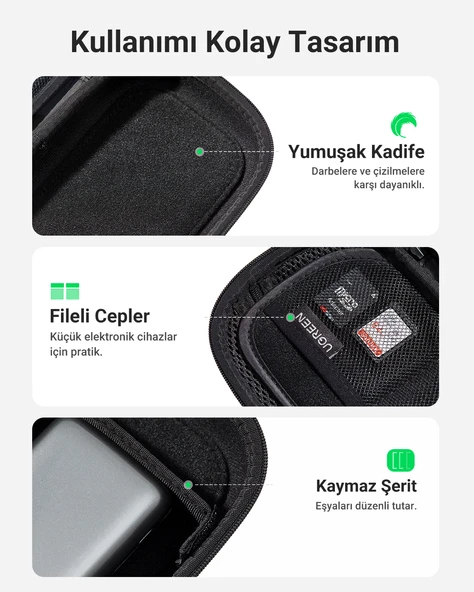 UGREEN Çok Bölmeli Elektronik Aksesuarlar Düzenleyici Su Geçirmez Dayanıklı Seyahat Çantası, 50903 - 6