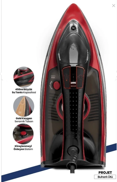 GOLDMASTER PROJET 2600 WATT SERAMİK TABANLI 160 GR ŞOK BUHARLI ÜTÜ - Resim 2