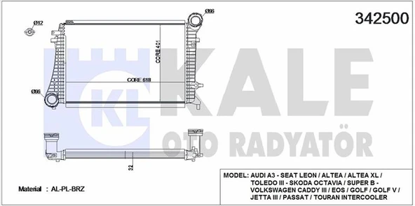 Vag Turbo Radyatoru Caddy III A3 Jetta III Touran Golf V Altea Leon Toledo Passat 1,9 / 2,0tdi 04>10 - Kale 342500 ürün görseli