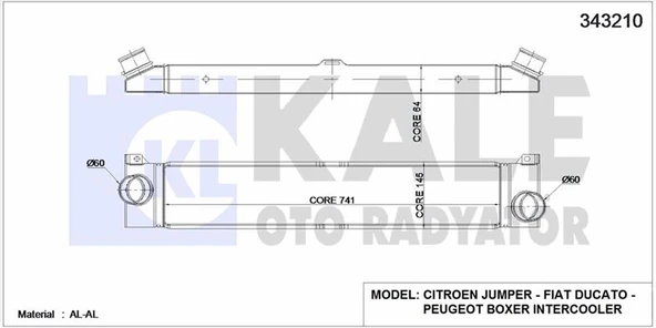 Fiat Turbo İntercoll Radyatoru Boxer III - Jumper III 2,2hdi / 3,0hdi E4/e5 06> Ducato III > 2,3jtd / 3,0 - Kale 343210 ürün görseli