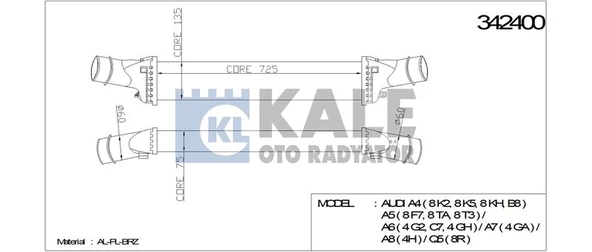 Vag Turbo Radyatoru (720×134×76) Audı A4 A5 A6 A7 A8 Q5 2,7tdi / 3,0tdi 08> - Kale 342400 ürün görseli