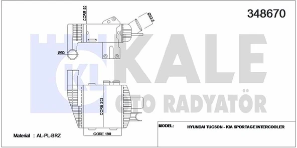 Kia Turbo Radyatoru Tucson 2,0 Crdi 2004>2010 Sportage 2,0 Crdi 2004> - Kale 348670 ürün görseli