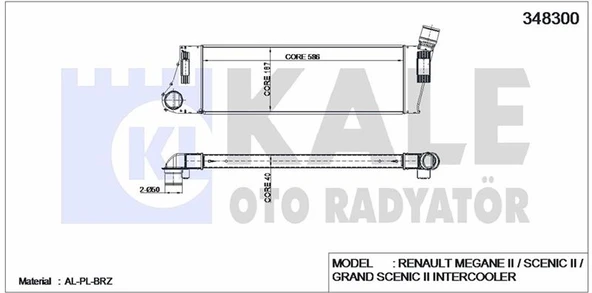 Renault Turbo Radyatoru Megane II Scenic II 1,5dci / 1,9dci - Kale 348300 ürün görseli