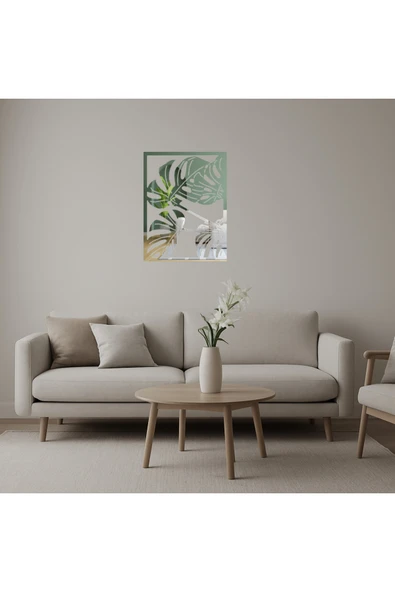 Akman Monstera Bitkisi Desenli İç Mekan Aynalı Tabloi 72 cm x 94,8 cm - ACL6209824-4975