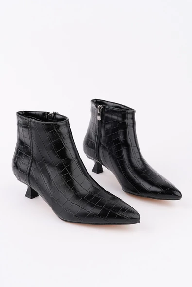 Muggo ÇAÇA Kroko Desenli Sivri Burun İnce Topuklu Fermuarlı Kadın Bot - 10