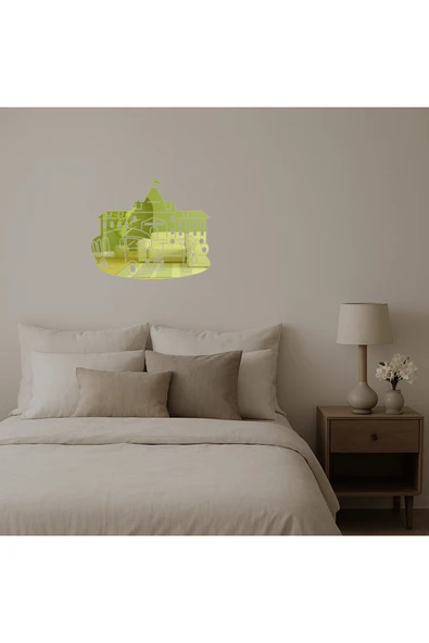 Akman Üzeri Okul ve Otobüs Temalı Dekoratif Altın Aynalı Tablo 94,8 cm x 80,4 cm - ACL6208436-7557 - 2