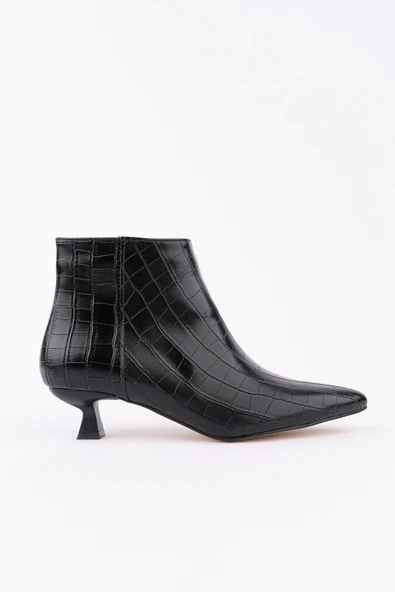 Muggo ÇAÇA Kroko Desenli Sivri Burun İnce Topuklu Fermuarlı Kadın Bot - 9