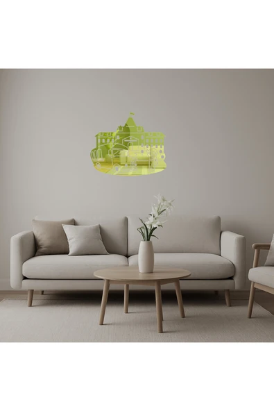 Akman Üzeri Okul ve Otobüs Temalı Dekoratif Altın Aynalı Tablo 94,8 cm x 80,4 cm - ACL6208436-7557