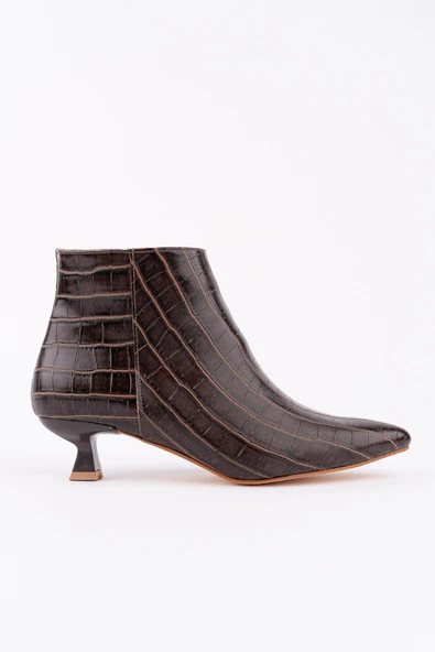 Muggo ÇAÇA Kroko Desenli Sivri Burun İnce Topuklu Fermuarlı Kadın Bot - 5