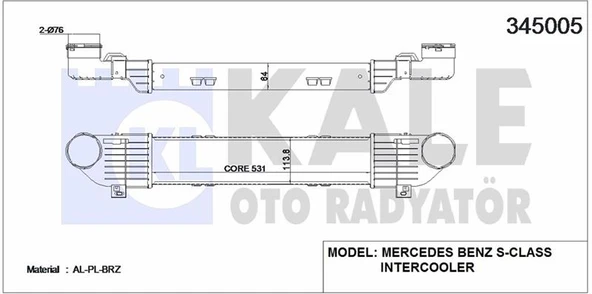 Mercedes Turbosarj Radyatoru S-Class W220 99>05 - Kale 345005 ürün görseli