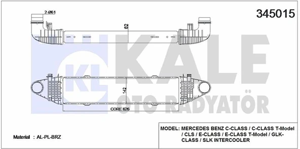 Mercedes Turbosarj Radyatoru X204 08>15 W204 07>14 S204 07>14 C204 11> C218 11>17 W212 09>15 C207 09>16 - Kale 345015 ürün görseli