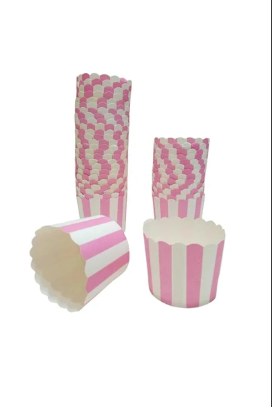 Cupcake/Muffin /Suffle Kek Kapsülü Pembe Beyaz 25 li ürün görseli
