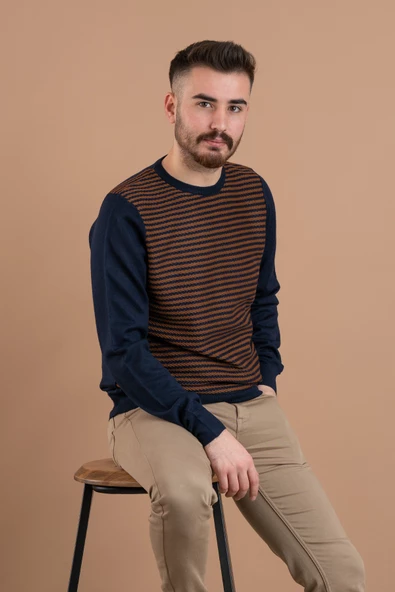 SAN&FA TRİKO SIFIR YAKA REGULAR FİT DESENLİ ERKEK TRİKO KAZAK - 7