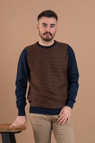 SAN&FA TRİKO SIFIR YAKA REGULAR FİT DESENLİ ERKEK TRİKO KAZAK - 8