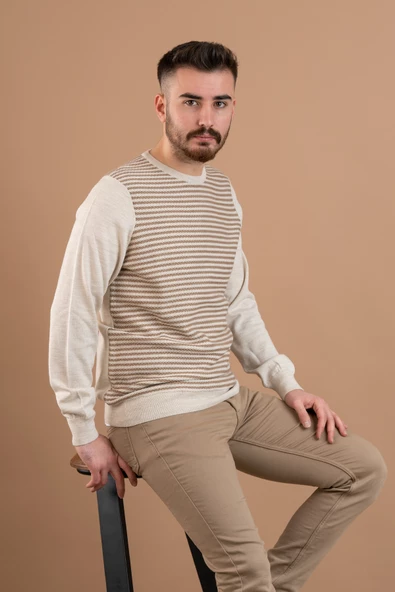 SAN&FA TRİKO SIFIR YAKA REGULAR FİT DESENLİ ERKEK TRİKO KAZAK - 3