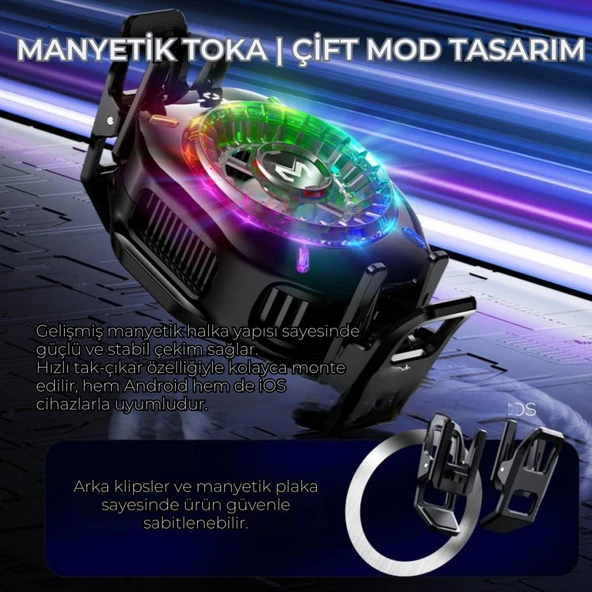 Coofbe Gösteregeli 5000 RPM Turbo Fan Işıklı Klipsli Buz Etkili Telefon Soğutucu Radyatör Tüm Telefonlara Uyumlu - 2