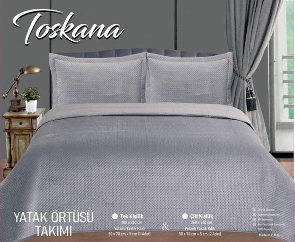 NİVEMESHOME YATAK ÖTÜSÜ ÇİFT KİŞİLİK 240X260 GRİ TOSKANA - Resim 4
