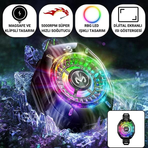 Coofbe Gösteregeli 5000 RPM Turbo Fan Işıklı Klipsli Buz Etkili Telefon Soğutucu Radyatör Tüm Telefonlara Uyumlu - 8