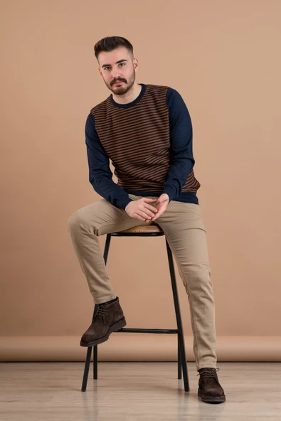 SAN&FA TRİKO SIFIR YAKA REGULAR FİT DESENLİ ERKEK TRİKO KAZAK - 6