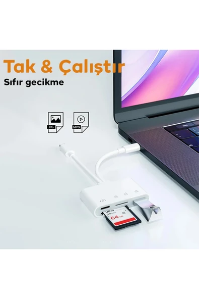 Akman ALLY NK-104PRO Type-c/İPhone to Type-c + SD-TF Kart Çevirici Ve USB Kamera Oku - ACL6209320-8835 - 3