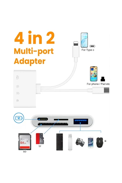 Akman ALLY NK-104PRO Type-c/İPhone to Type-c + SD-TF Kart Çevirici Ve USB Kamera Oku - ACL6209320-8835 - 2