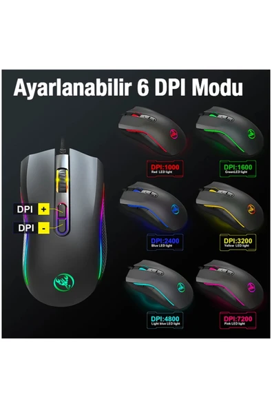 Akman HXSJ A869 7200DPI Ayarlanabilir RGB Işık Gaming Oyuncu Mouse-(1903) - ACL6205626-5324 - Resim 3