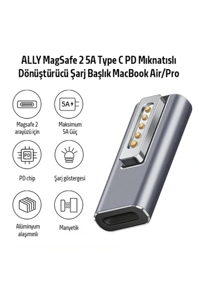 Akman MagSafe MacBook 2 5A Type C PD Mıknatıslı Dönüştürücü Şarj Başlık Ma - ACL6208884-4012 - Resim 2