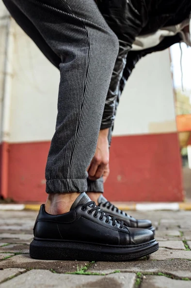 Yüksek Taban Günlük Ayakkabı Siyah (Siyah Taban) - Resim 3