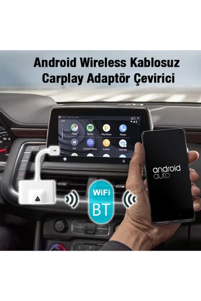 CepteToptan Ally Usb+Type-C Android Kablosuz Carplay Adaptör Çevirici - Youtube Netflix Ti - CPT4722004-2372 - Resim 4