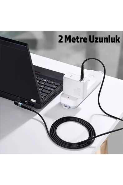 pazarcraft Zinc Manyetik Type-C to DC Round (79x55mm) Laptop Şarj Kablosu 100W 2m-(1903) - PZRCR3524-6187 - Resim 3