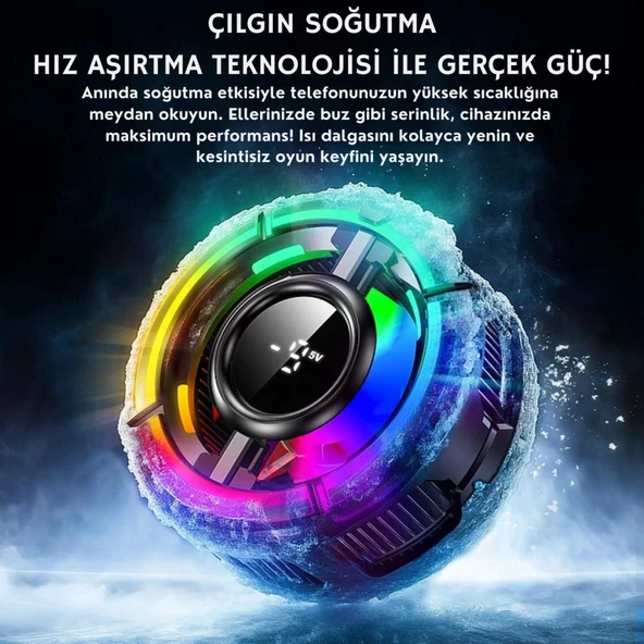 Coofbe Gösteregeli 6000 RPM Turbo Fan Işıklı Klipsli Buz Etkili Telefon Soğutucu Radyatör Tüm Telefonlara Uyumlu - Resim 9