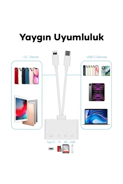 Akman ALLY NK-104PRO Type-c/İPhone to Type-c + SD-TF Kart Çevirici Ve USB Kamera Oku - ACL6209320-8835 - 5