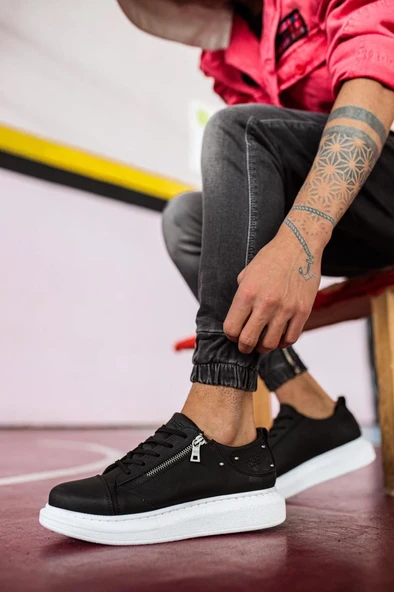 Yüksek Taban Günlük Ayakkabı Siyah (Beyaz Taban) - Resim 3