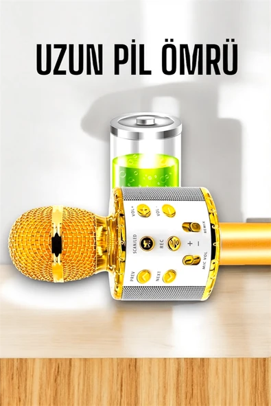 Kablosuz Bluetooth Karaoke Mikrofon USB ve AUX Girişli, Yüksek Ses Kalitesi - 4