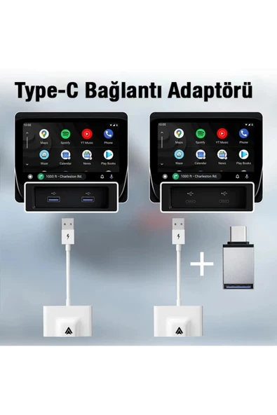 CepteToptan Ally Usb+Type-C Android Kablosuz Carplay Adaptör Çevirici - Youtube Netflix Ti - CPT4722004-2372 - Resim 6