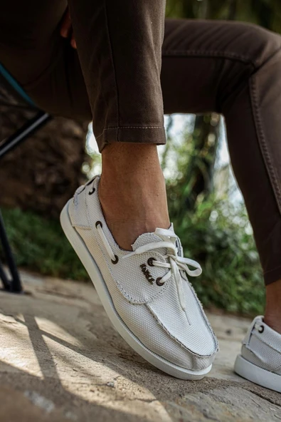 Mevsimlik Keten Ayakkabı Beyaz - Resim 3