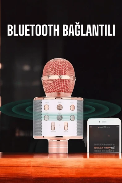 Kablosuz Bluetooth Karaoke Mikrofon USB ve AUX Girişli, Yüksek Ses Kalitesi - 5