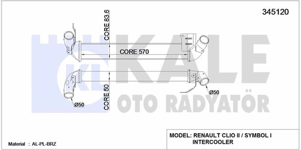 Renault Turbo Radyatoru Clio II Symbol - Kale 345120 ürün görseli