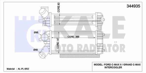 Ford Turbo Radyatoru Focus III Cb8 11>14 1.6 Tdci Focus IIII Cew 14> C-Max 06>11 10>15 1.6 Tdci 300x150x7 - Kale 344935 ürün görseli