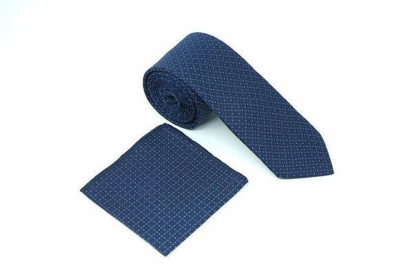 Brianze Lacivert Mavi Noktalı Desen Kravat Mendil Set - 3