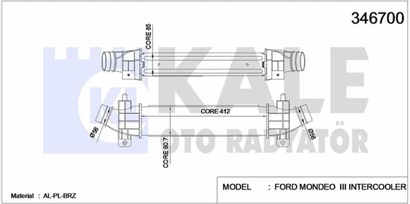 Ford Turbo İntercol Radyatoru Mondeo III 2,0tdci / 2,2tdci 00>07 Olcu: (412×90,7×85) - Kale 346700 ürün görseli