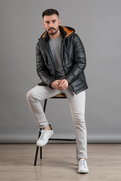 KAPŞONLU REGULAR FİT ERKEK ŞİŞME MONT - 2