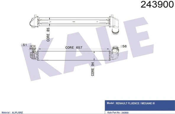Renault Turbo Radyatoru (intercooler) Fluence 1,5dci 10> (657×89×85) / (2 Sira Alb Sistem) - Kale 050cac050 ürün görseli