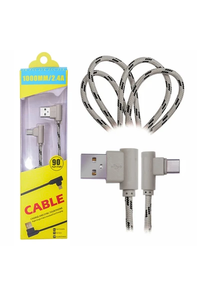 Akman Ally Usb Type-C Eğik Başlı Halat Usb Kablo 1metre-(1903) - ACL6207493-9056 - Resim 4