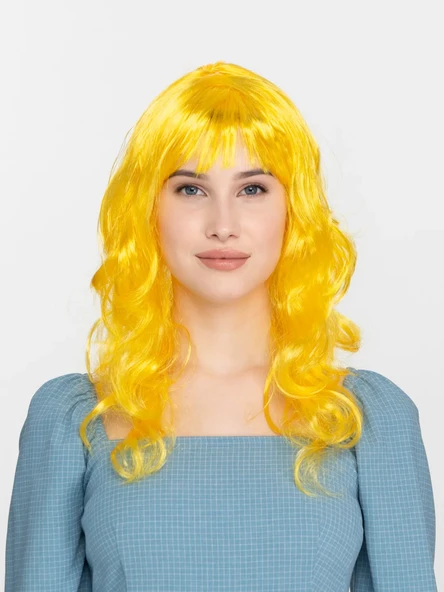 Sarı Renk Uzun Dalgalı Parti Peruğu ürün görseli