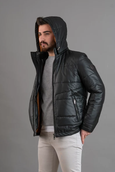 KAPŞONLU REGULAR FİT ERKEK ŞİŞME MONT - 5