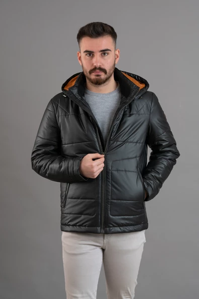 KAPŞONLU REGULAR FİT ERKEK ŞİŞME MONT - 4